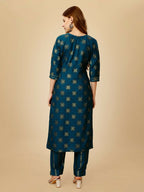 Jyoti Fashion Women's Navy Blue Viscose Rayon Embroidered Kurta Pant Set | Grocsy