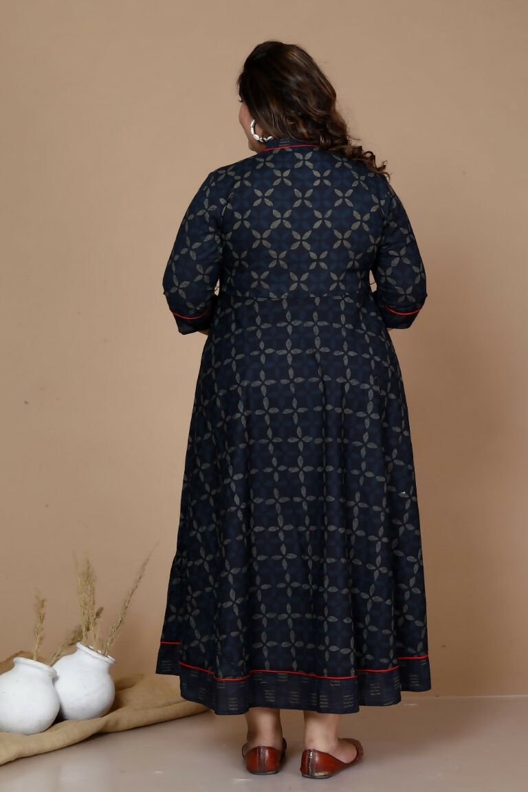 Miravan Women's Plus Size Abstract Printed & Tasseles Angrakha Kurta With Blue Dupatta Set | Grocsy