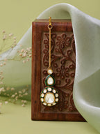 Ruby Raang Gold Polished White Kundan Maang Tikka | Grocsy