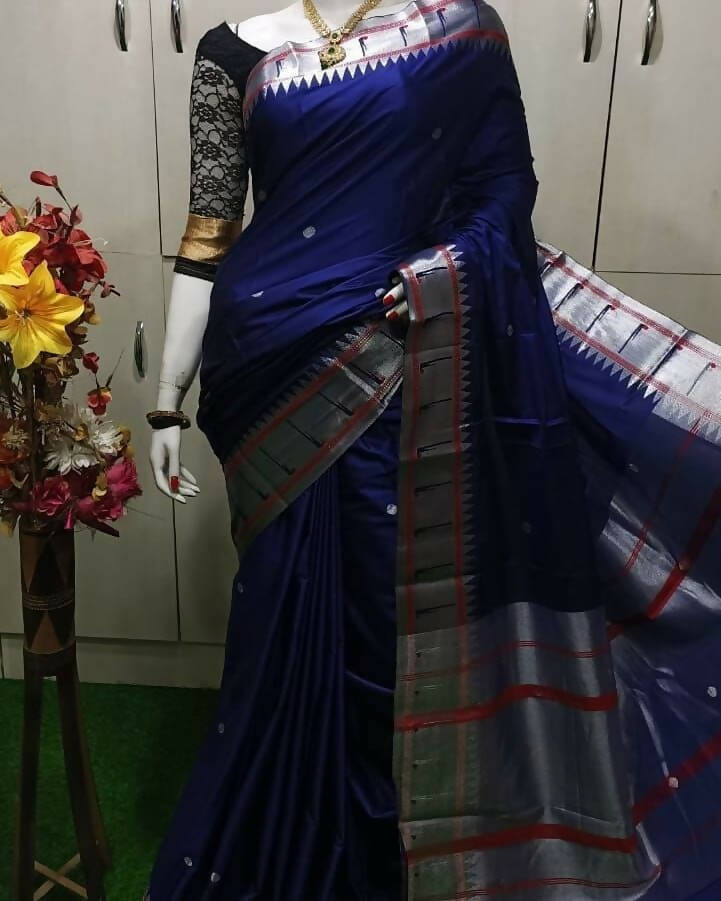 DEIANA'S Beautiful Designer Golden zari Soft Lichi Silk Saree - Blue | Grocsy