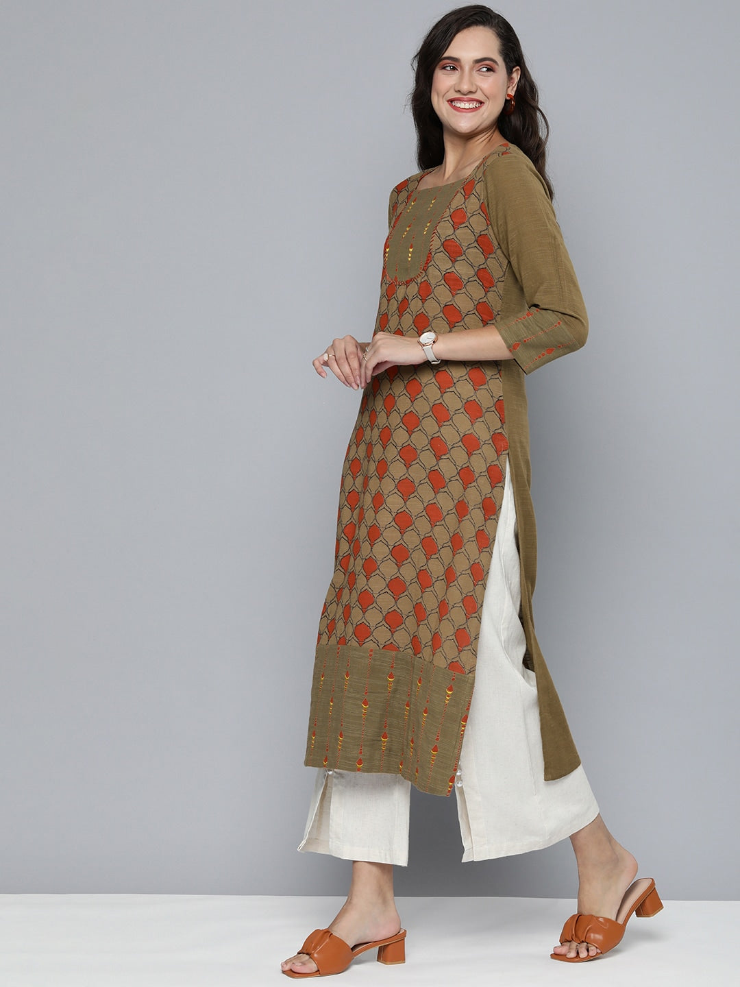 HERE&NOW Women Ethnic Motifs Straight Kurta | Grocsy
