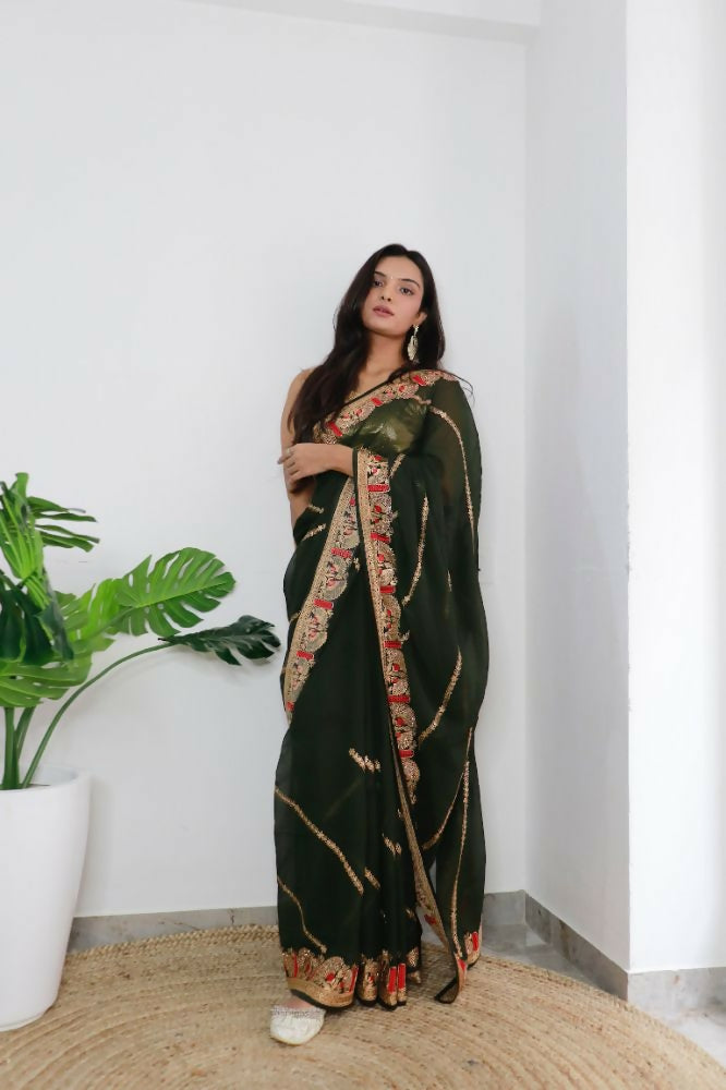 Vamsee Aaradhna Green Georgette Saree | Grocsy