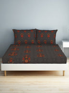 SPACES Aurum Grey Ethnic Motifs Pure Cotton 140 TC Queen Bedsheet with 2 Pillow Covers | Grocsy