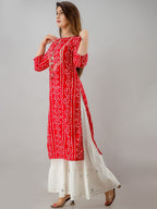 HERE&NOW Red & Gold-Toned Bandhani Printed Gotta Patti Kurta with Sharara | Grocsy