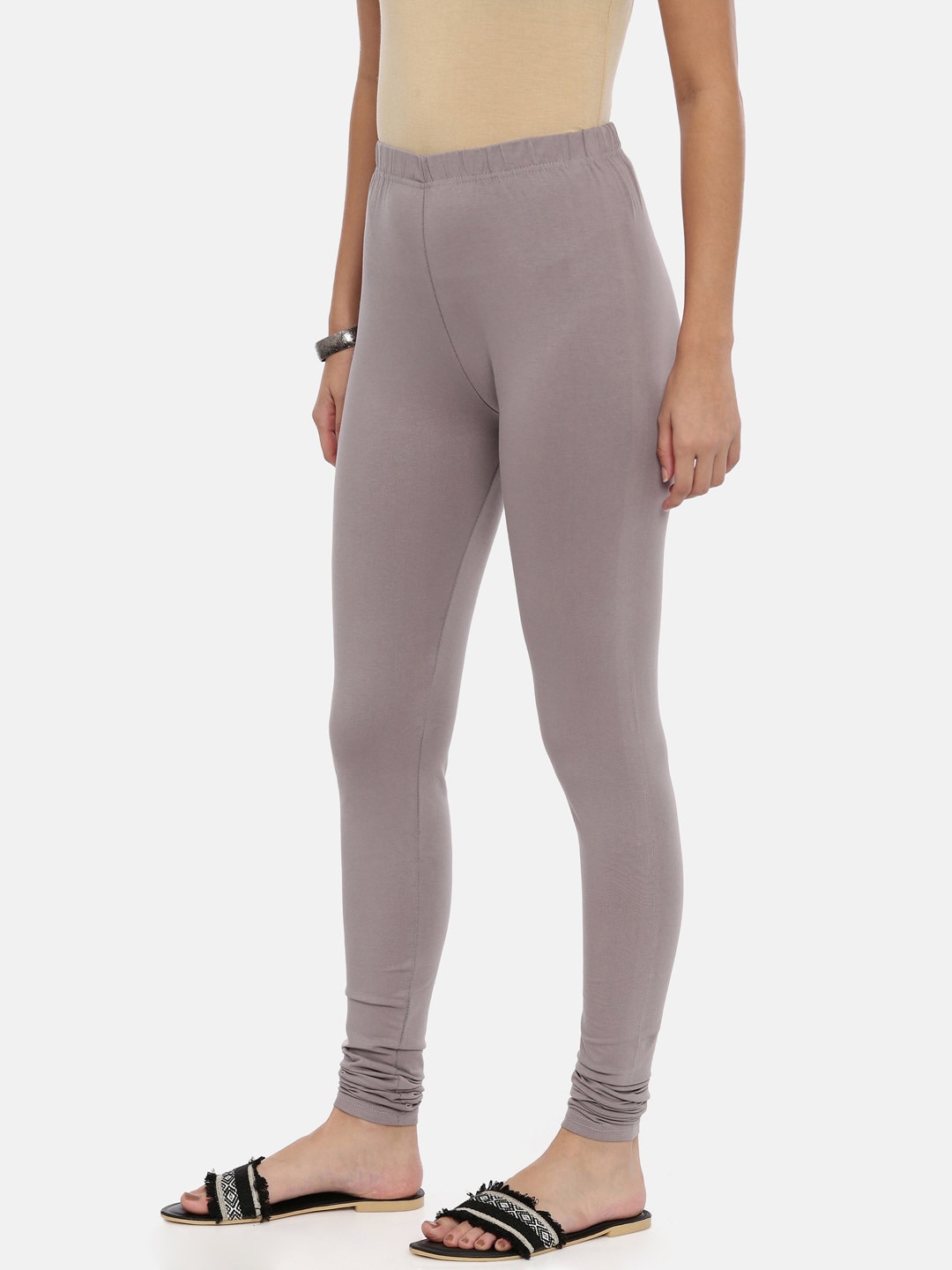 Souchii Grey Solid Slim-Fit Churidar-Length Leggings | Grocsy