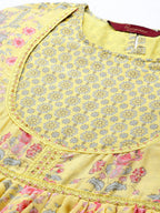 Sangria Women Yellow & Pink Floral Printed Anarkali Kurta | Grocsy
