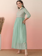Sangria Sequin Embroidered Flared Anarkali Kurta | Grocsy