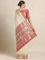 Saree Mall Cream Silk Blend Banarasi Sarees | Grocsy