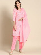 All About You Women Floral Embroidered Regular Kurta with Trousers & Dupatta | Grocsy