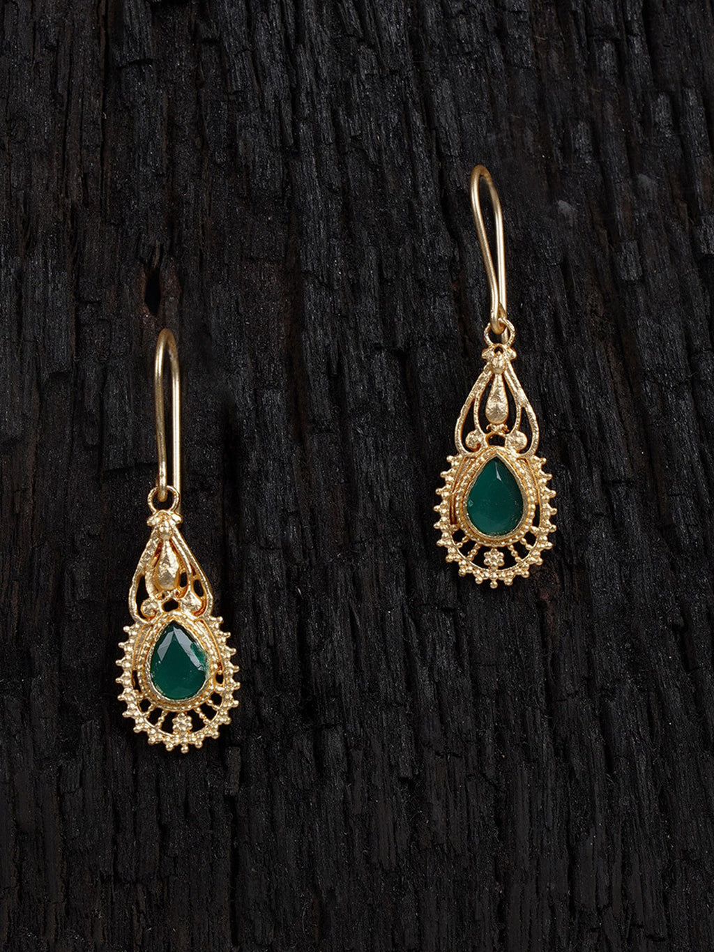 Shoshaa Green Gold-Polished Handcrafted Classic Drop Earrings | Grocsy