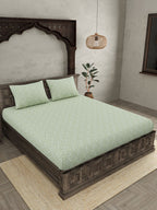 JAIPUR FABRIC Green & White Ethnic Motifs 250 TC Cotton King Bedsheet with 2 Pillow Covers | Grocsy