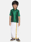 Sethukrishna Boys Green & White Solid Shirt and Dhoti Set | Grocsy
