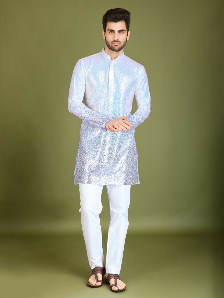 Vastranavya Ombre Purple Premium Real Georgette Thread Sequence & Embroidery work Kurta | Grocsy