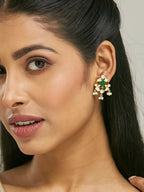 Nuyug 22K Gold-Plated Elegant Kundan & Green Stone Studded Pearl Drops Studs | Grocsy