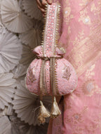 Masq Pink and Gold-Toned Embroidered Potli Clutch
