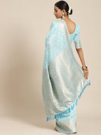 Saree Mall Blue & Silver-Toned Floral Zari Silk Cotton Sambalpuri Saree | Grocsy