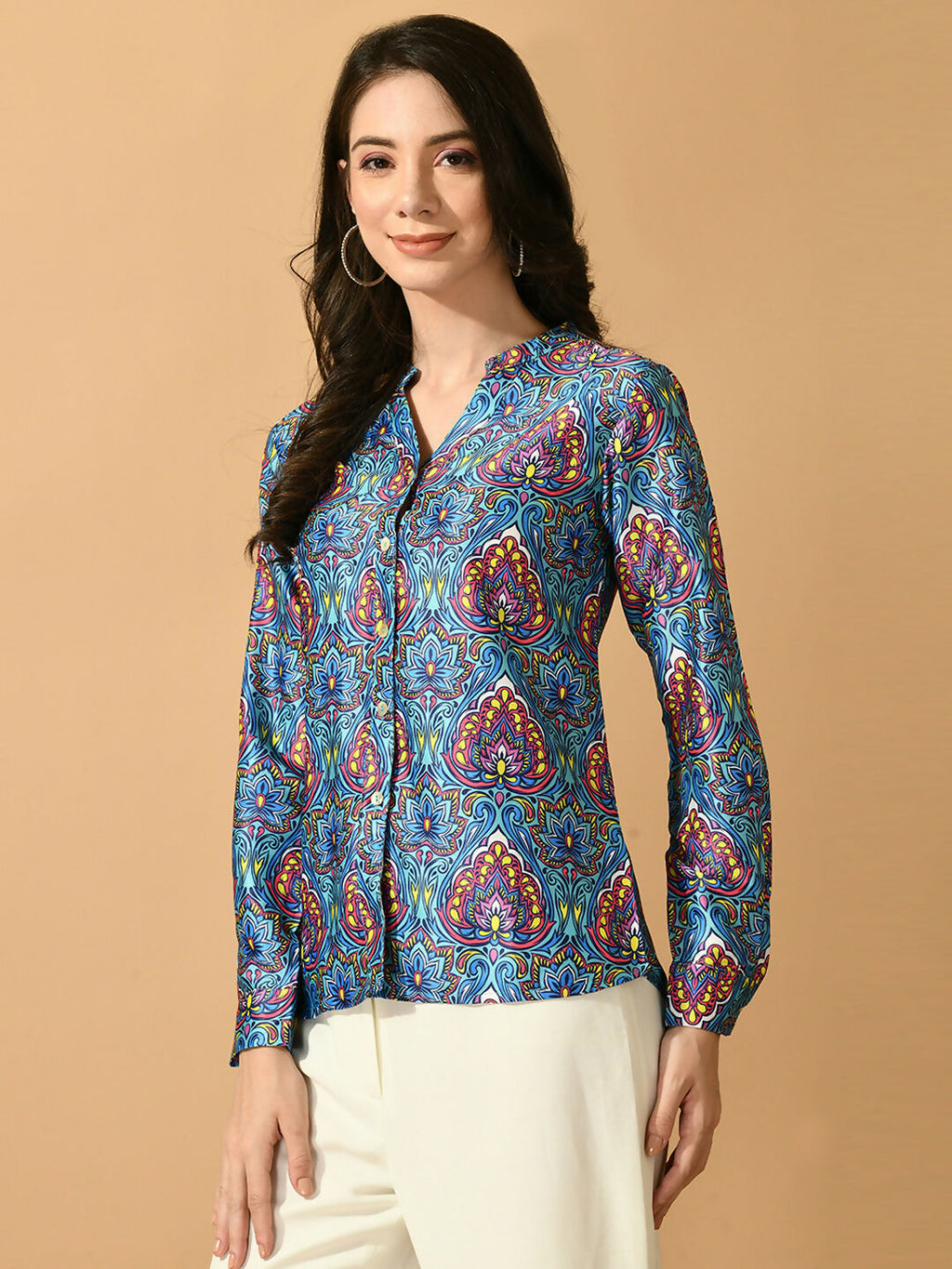 Myshka Women's Multi Satin Printed Smart Shirt | Grocsy
