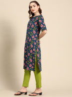 Sangria Floral Printed Boat Neck Straight Kurta | Grocsy
