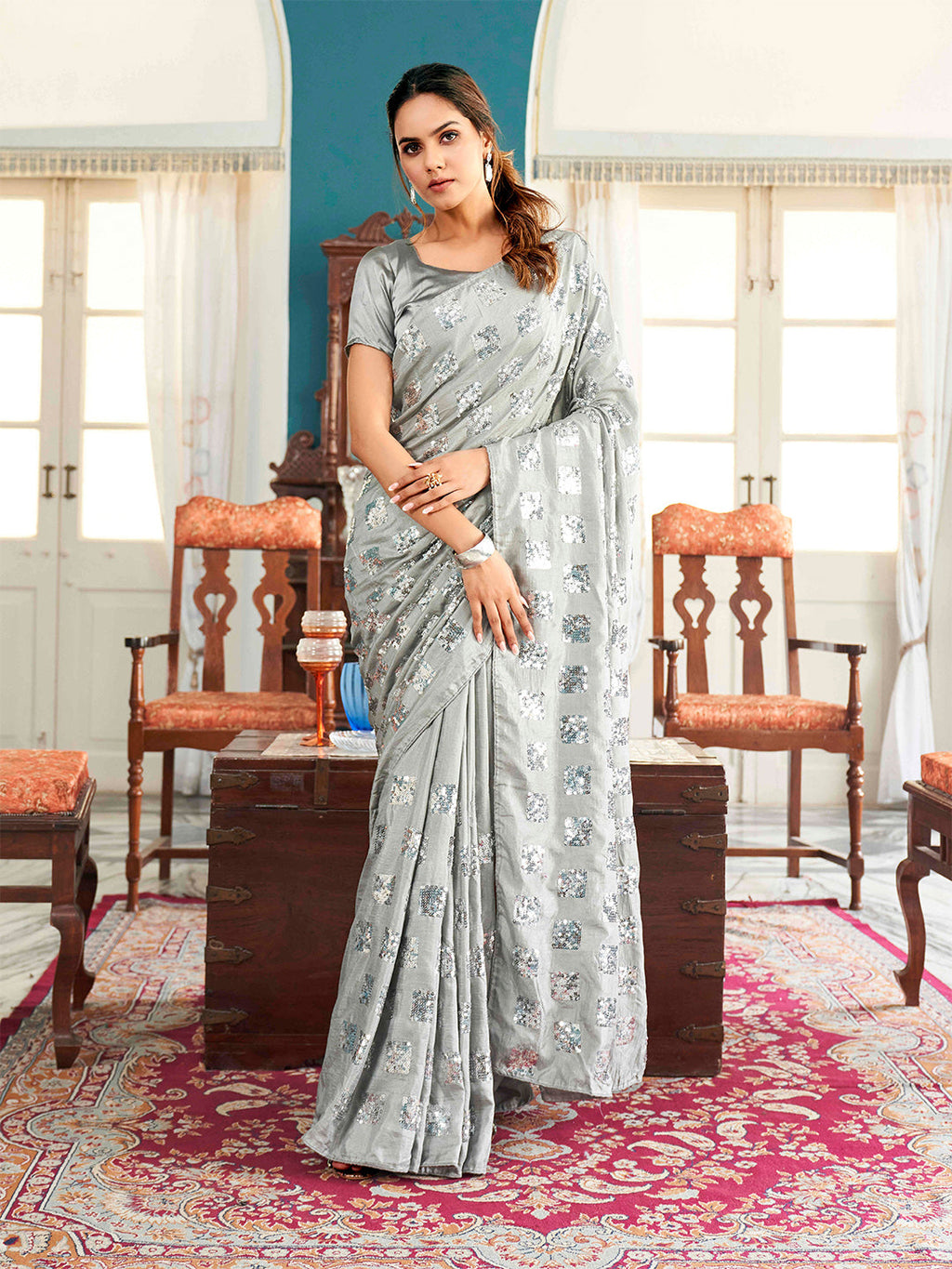 Tikhi Imli Embellished Sequinned Heavy Work Saree | Grocsy