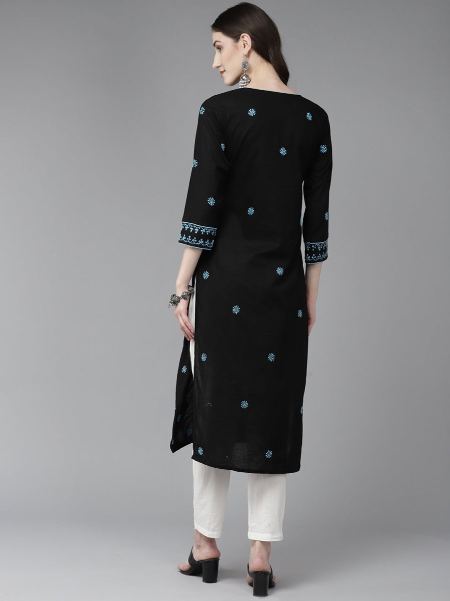 ADA Women Floral Embroidered Cotton Chikankari Kurta | Grocsy