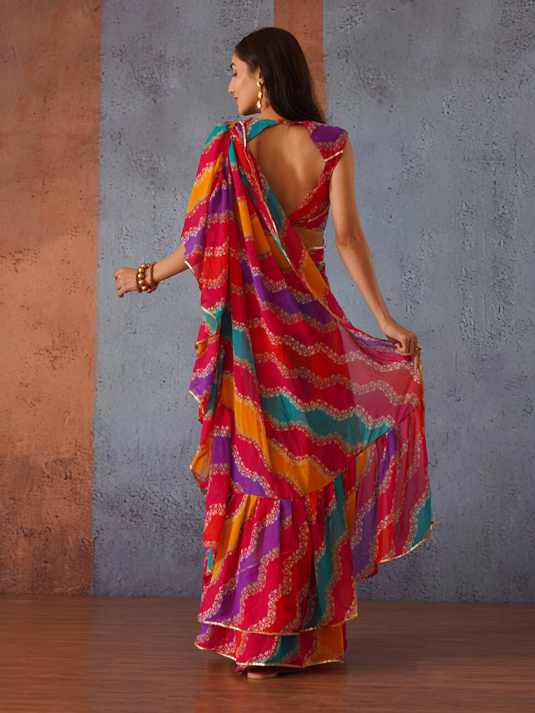 Tikhi Imli Leheriya Gotta Patti Saree | Grocsy
