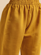 Sangria Women Mustard Yellow & Green Ethnic Motifs Embroidered Cotton Kurta Set | Grocsy