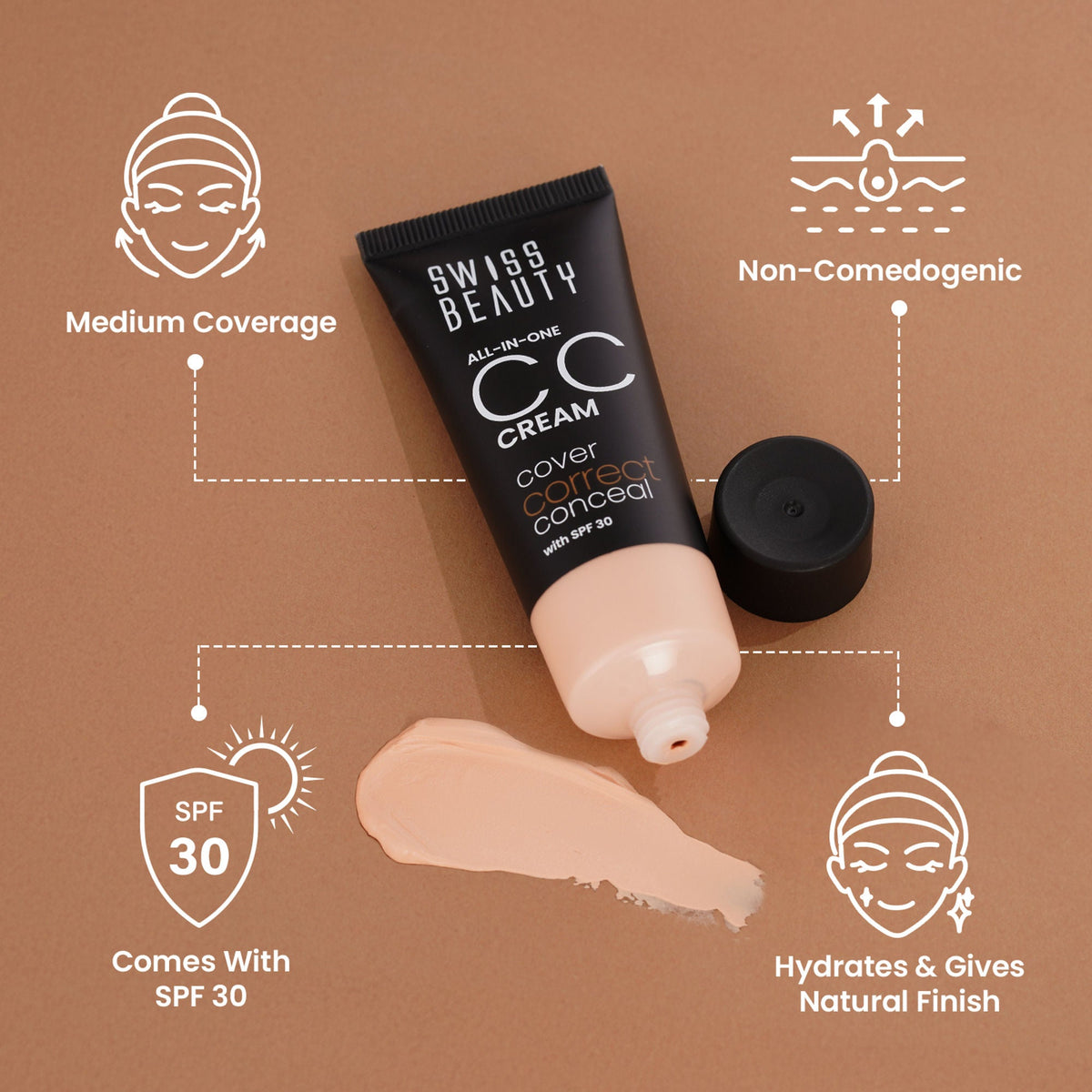 Swiss Beauty All-In-One CC Cream Cover Correct & Conceal - 03 Fair Natural | Grocsy