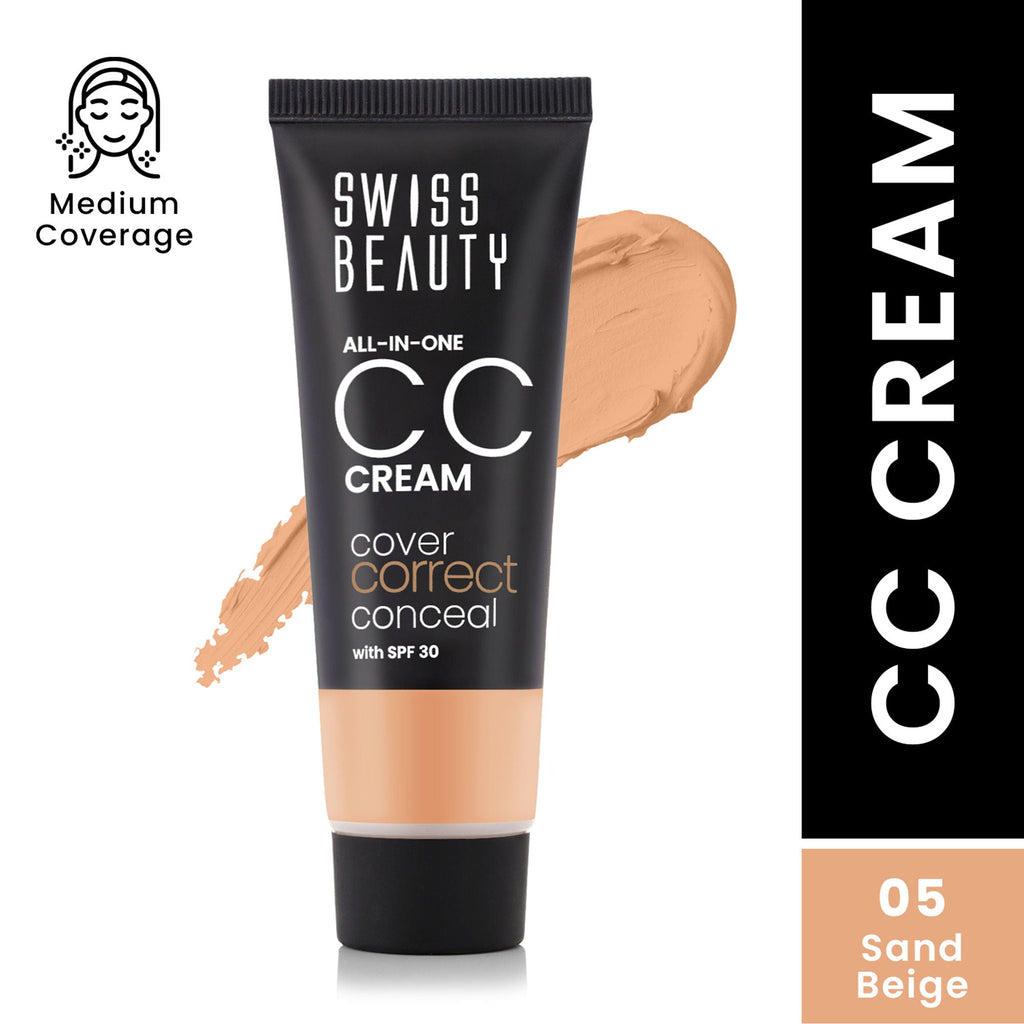 Swiss Beauty All-In-One CC Cream Cover Correct & Conceal - 05 Sand Beige | Grocsy
