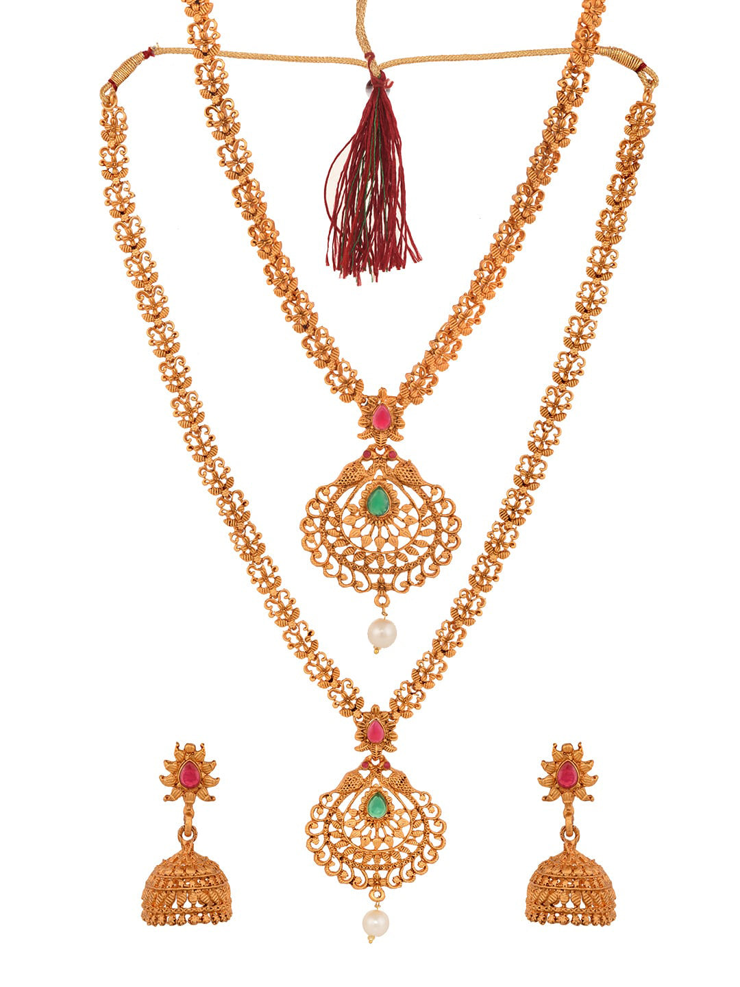 Saraf RS Jewellery Gold-Polished South Indian Imitation Bridal Temple Jewellery Set | Grocsy