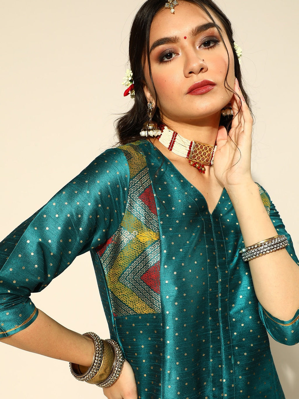 Sangria Geometric Polyester Kurta Set | Grocsy