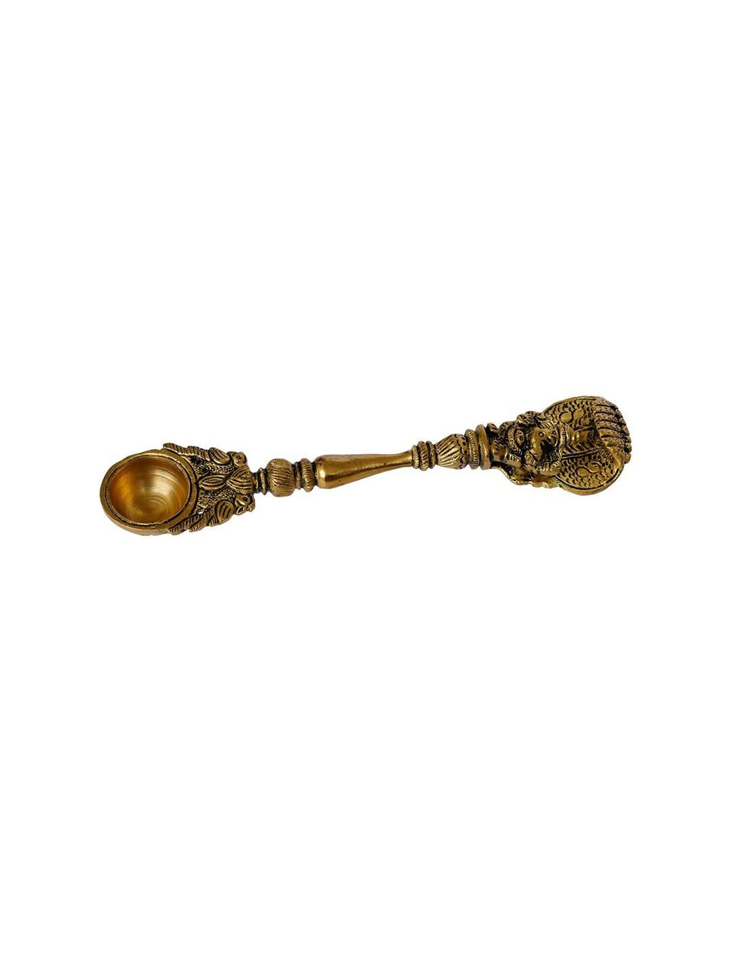 eCraftIndia Gold-Toned Ethnic Carved Brass Long Stick Diya with 1 Wick for Pooja Room | Grocsy