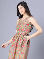 Myshka Cotton Printed Sleeveless Shoulder Straps Multicolor Women Dress | Grocsy