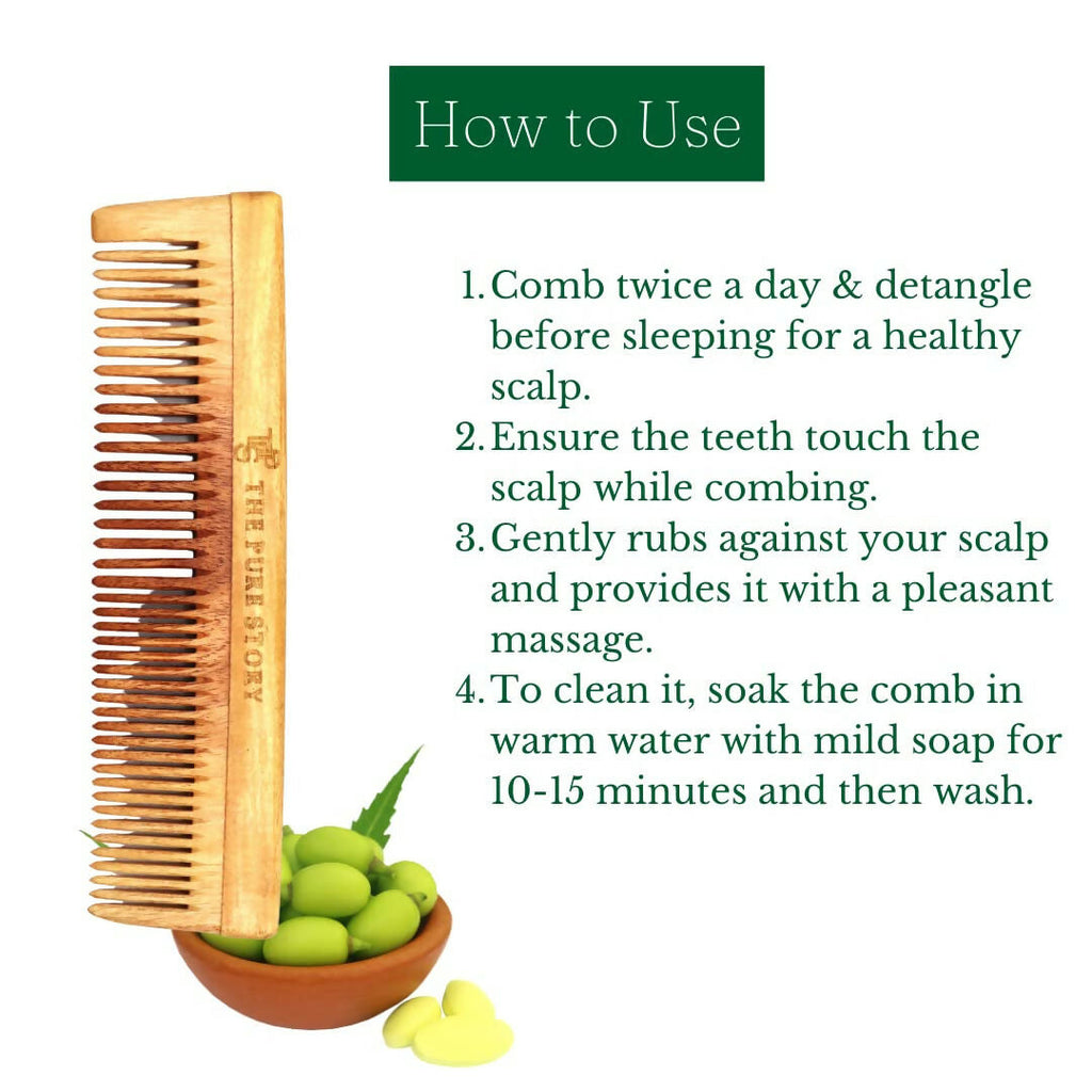 The Pure Story Oil Infused Neem Wood Dual Comb | Grocsy