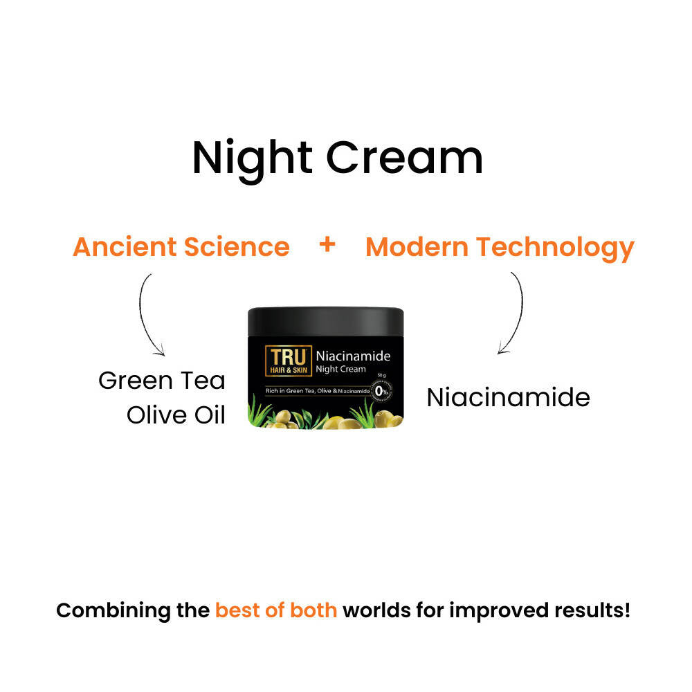 Tru Hair & Skin Night Cream With Green Tea, Niacinamide & Olive | Grocsy