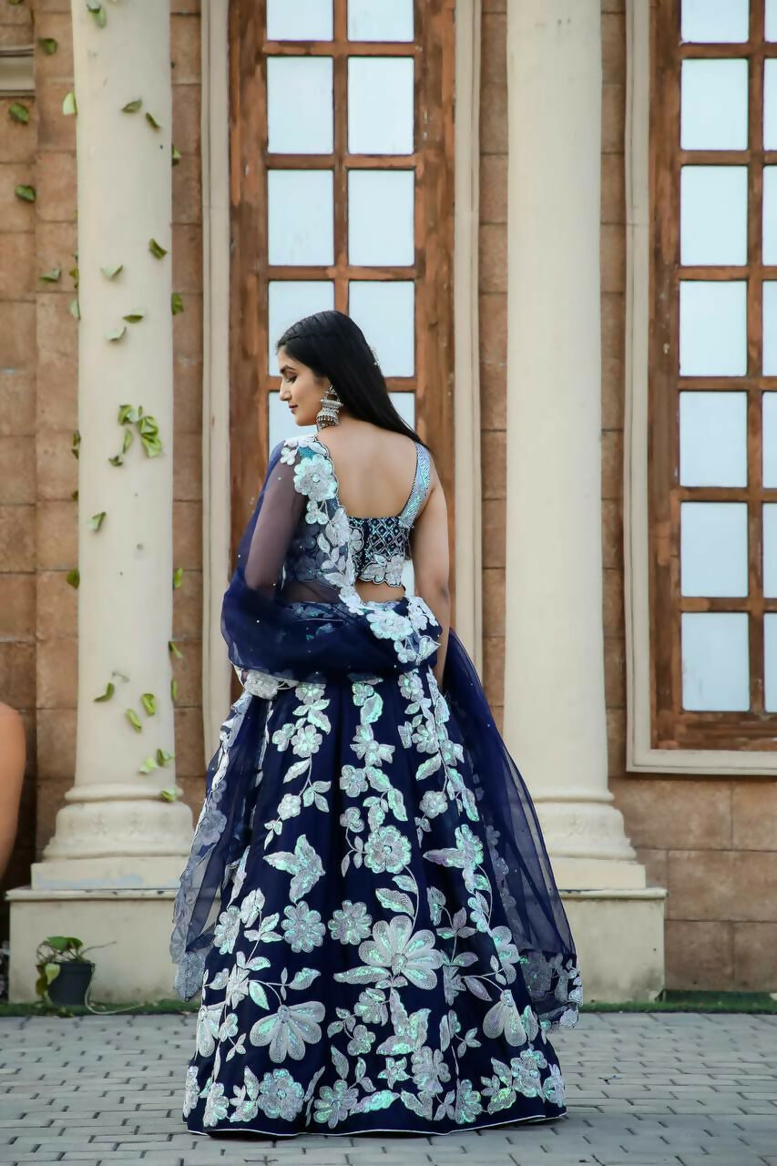 Jyoti Fashion Women's Navy Blue Kasturi Silk Georgette Rainbow Sequins with Dori Embroidered Designer Lehenga Choli Set | Grocsy