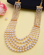VOJ Gold-Polished Multi Layered Pearl Maharani Necklace | Grocsy