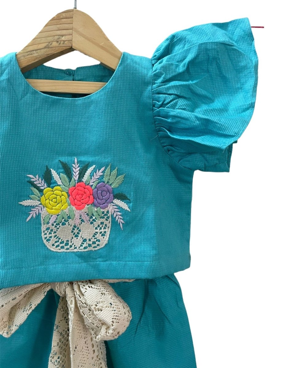 ArthLife Blue Flower Embroidered Co-Ord Set | Grocsy