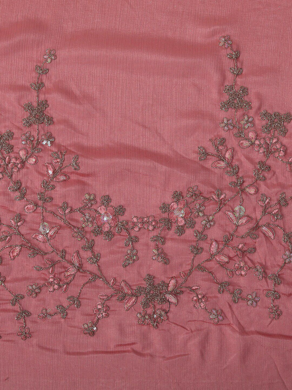 kasee Pink & Green Floral Sequinned Pure Chiffon Saree | Grocsy