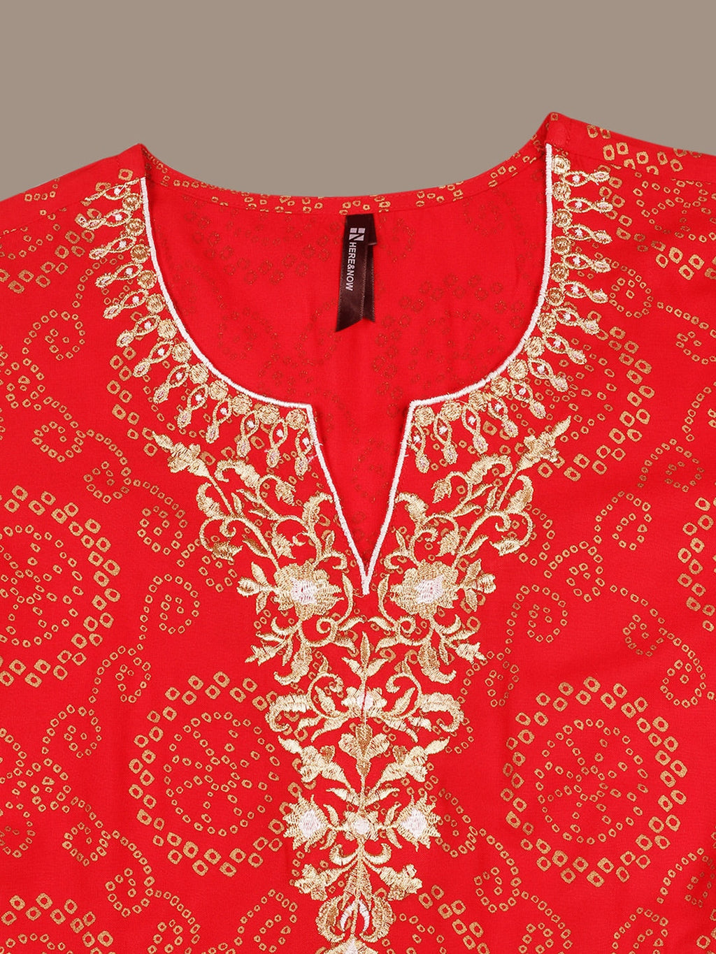 HERE&NOW Bandhani Printed Thread Work Embroidered Anarkali Kurta | Grocsy