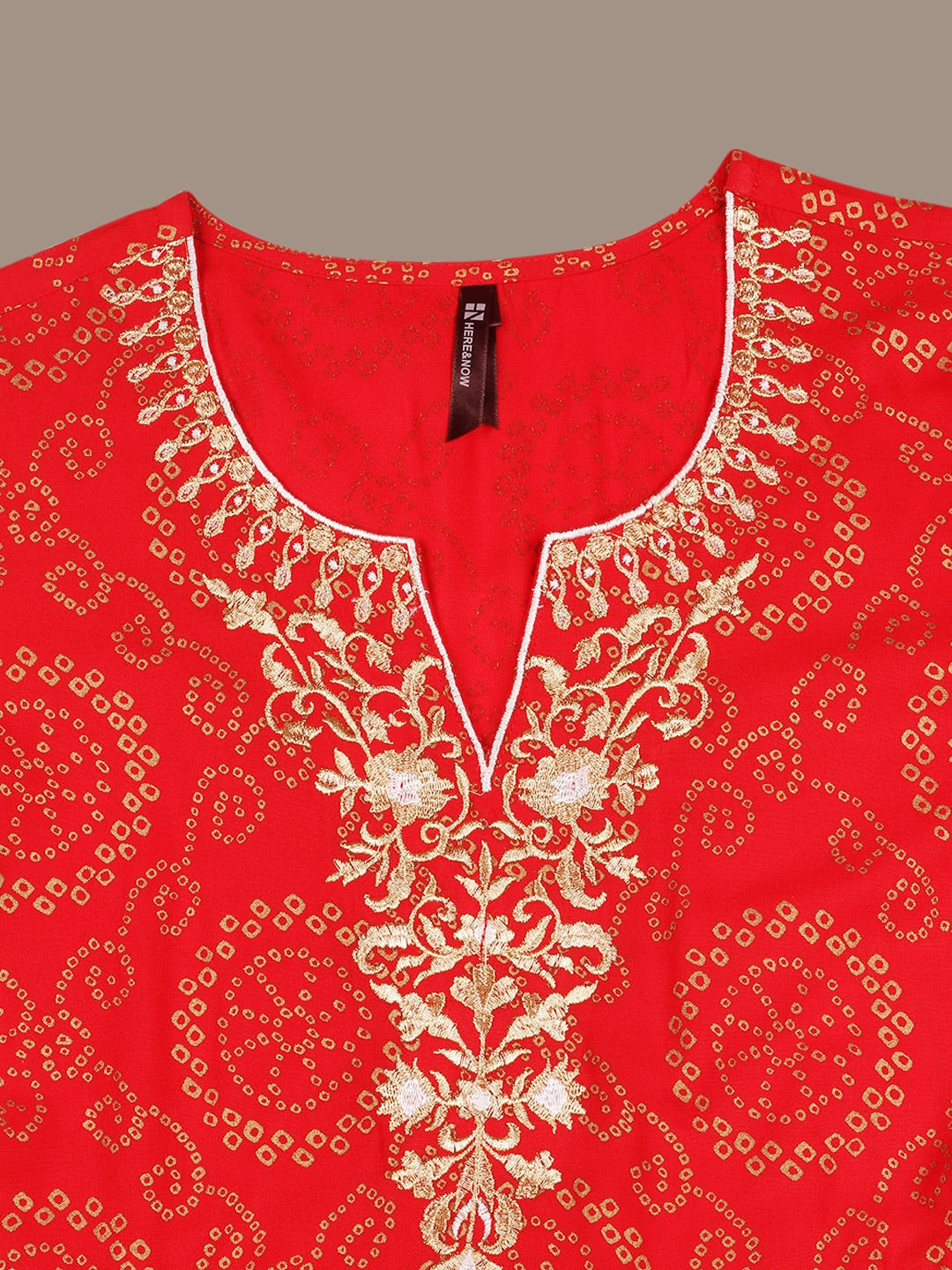 HERE&NOW Bandhani Printed Thread Work Embroidered Anarkali Kurta | Grocsy