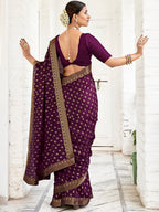 Saree Mall Purple & Gold-Toned Ethnic Motifs Printed Zari Sarees | Grocsy