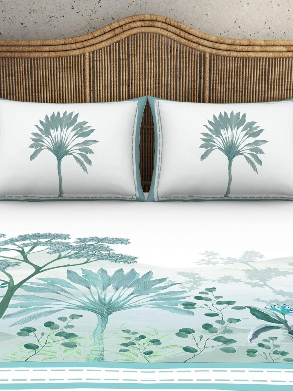 SPACES Kalakari Haath Teal Green Print Pure Cotton 210 TC King Bedsheet & 2 Pillow Covers | Grocsy