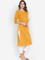 Janasya Women Yellow & Off-White Woven Design Straight Kurta | Grocsy