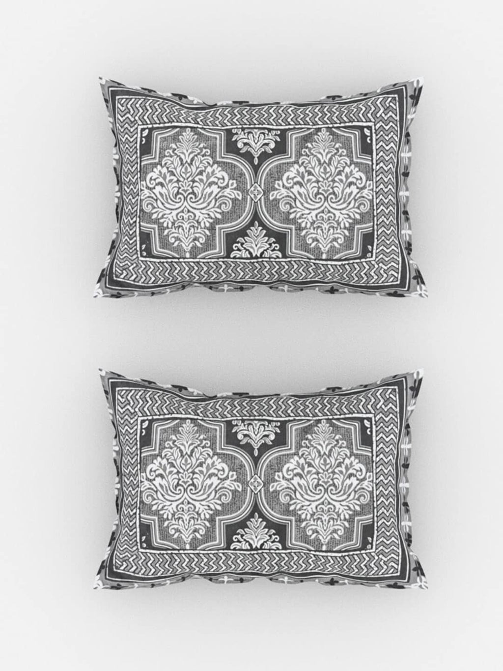 Urban Magic Grey & White Ethnic Printed Cotton 104 TC King Bedsheet with 2 Pillow Covers | Grocsy