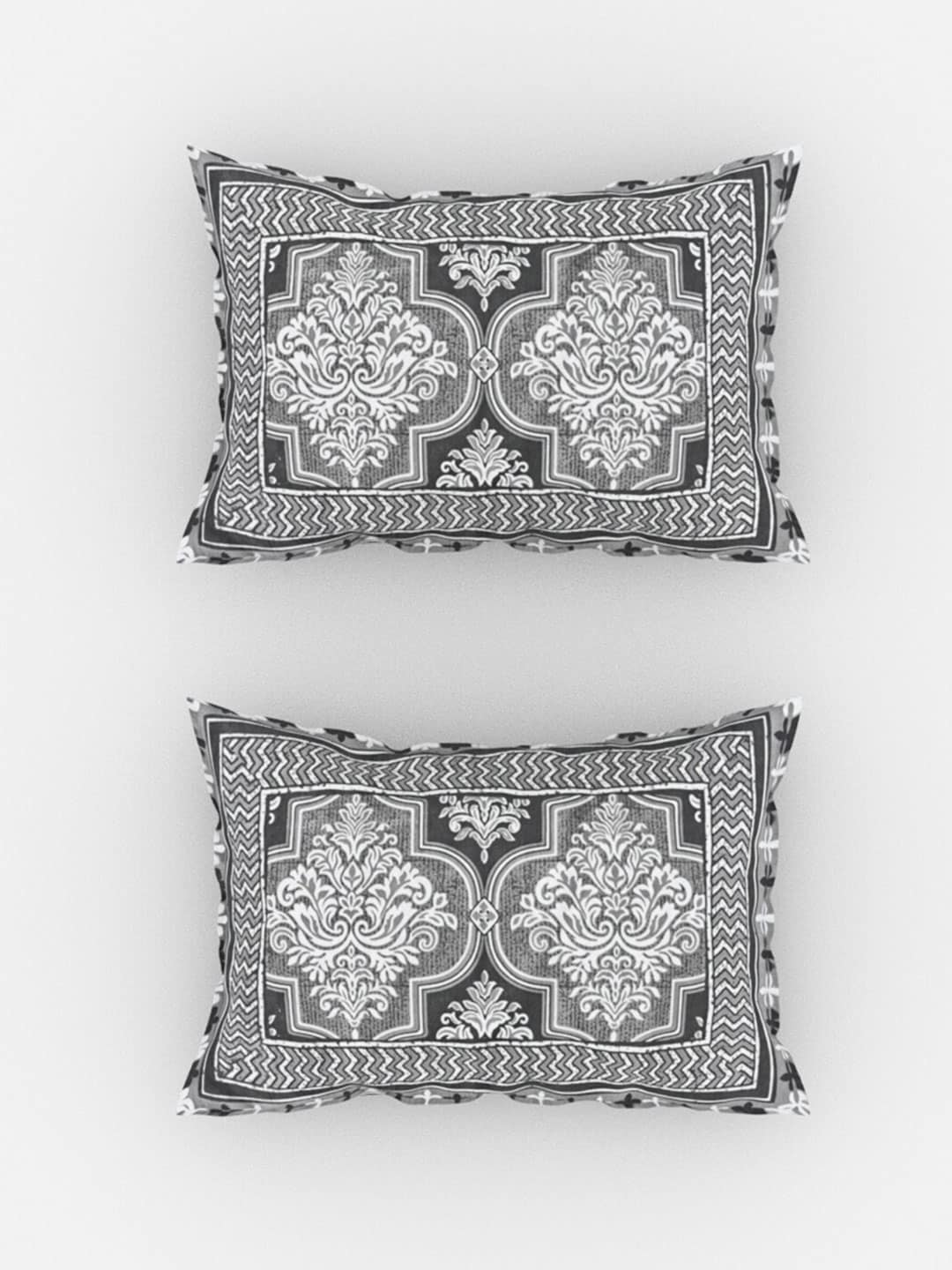 Urban Magic Grey & White Ethnic Printed Cotton 104 TC King Bedsheet with 2 Pillow Covers | Grocsy