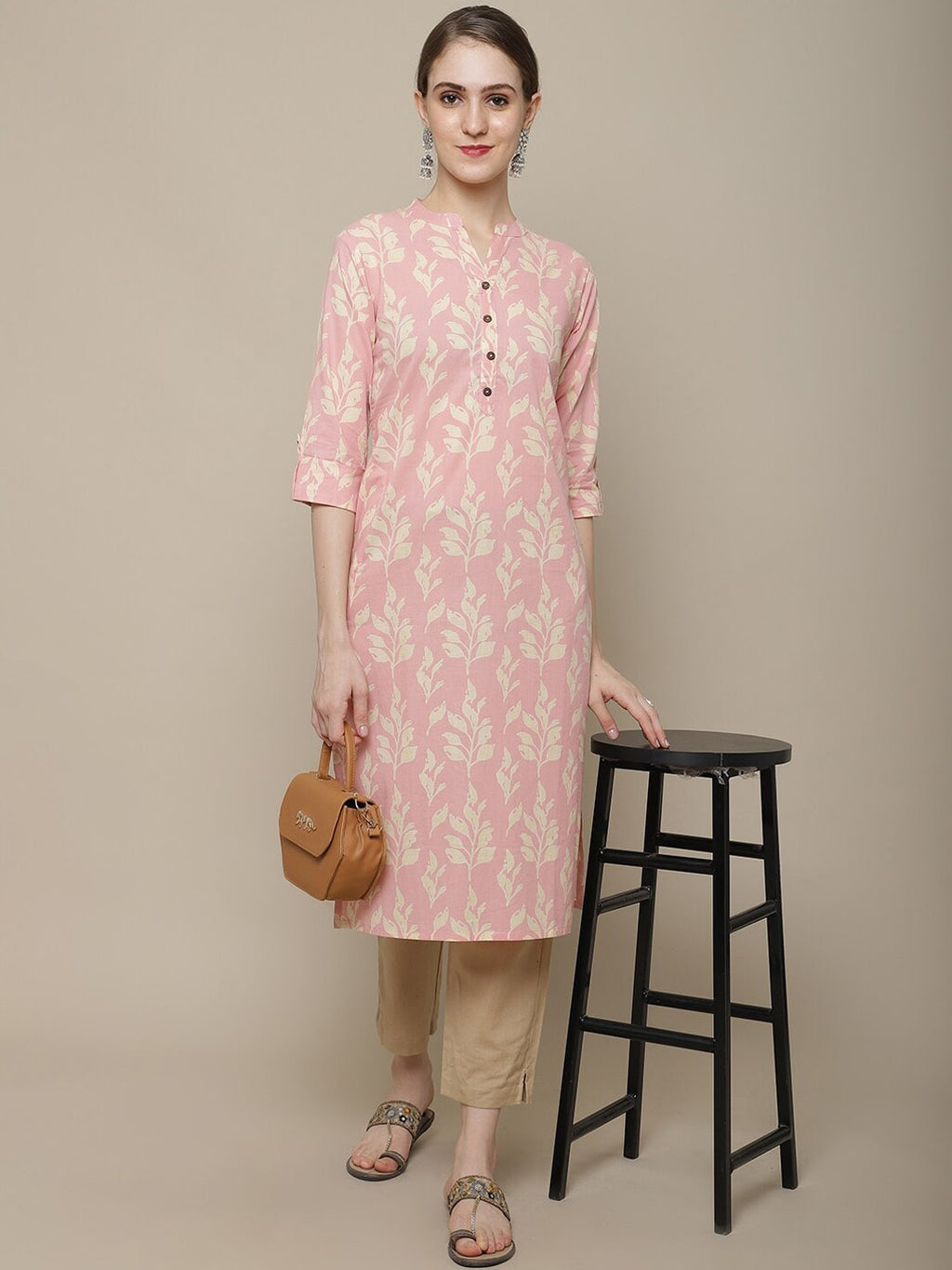 Sangria Women Pink & Beige Cotton Floral Printed Floral Kurta | Grocsy