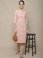 Sangria Women Pink & Beige Cotton Floral Printed Floral Kurta | Grocsy