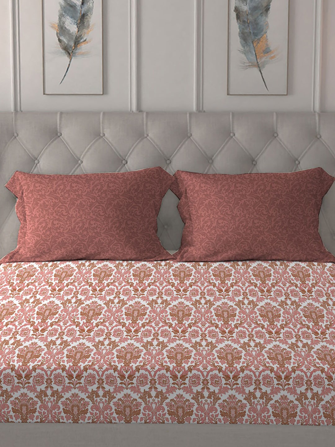 MYTRIDENT Comfort Living Maroon Pure Cotton 120 TC Queen Bedsheet with 2 Pillow Covers | Grocsy
