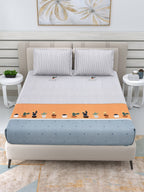 DREAM WEAVERZ White & Peach-Coloured Striped Glazed Cotton 220 TC King Bedsheet with 2 Pillow Covers | Grocsy