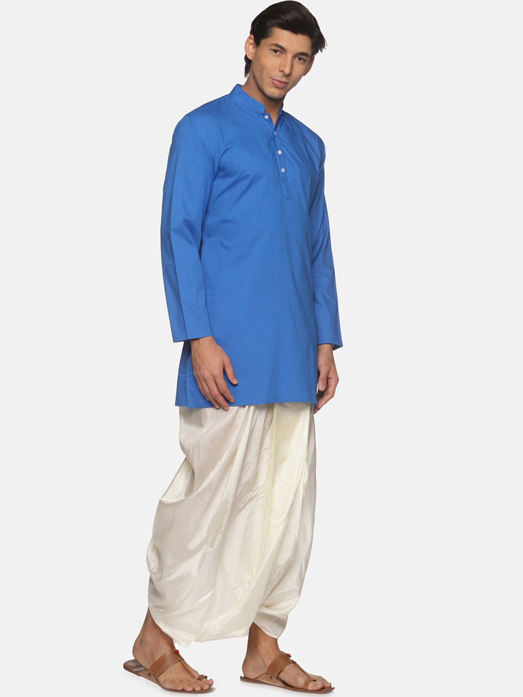 Sethukrishna Men Blue Pure Cotton Kurta with Dhoti Pants | Grocsy